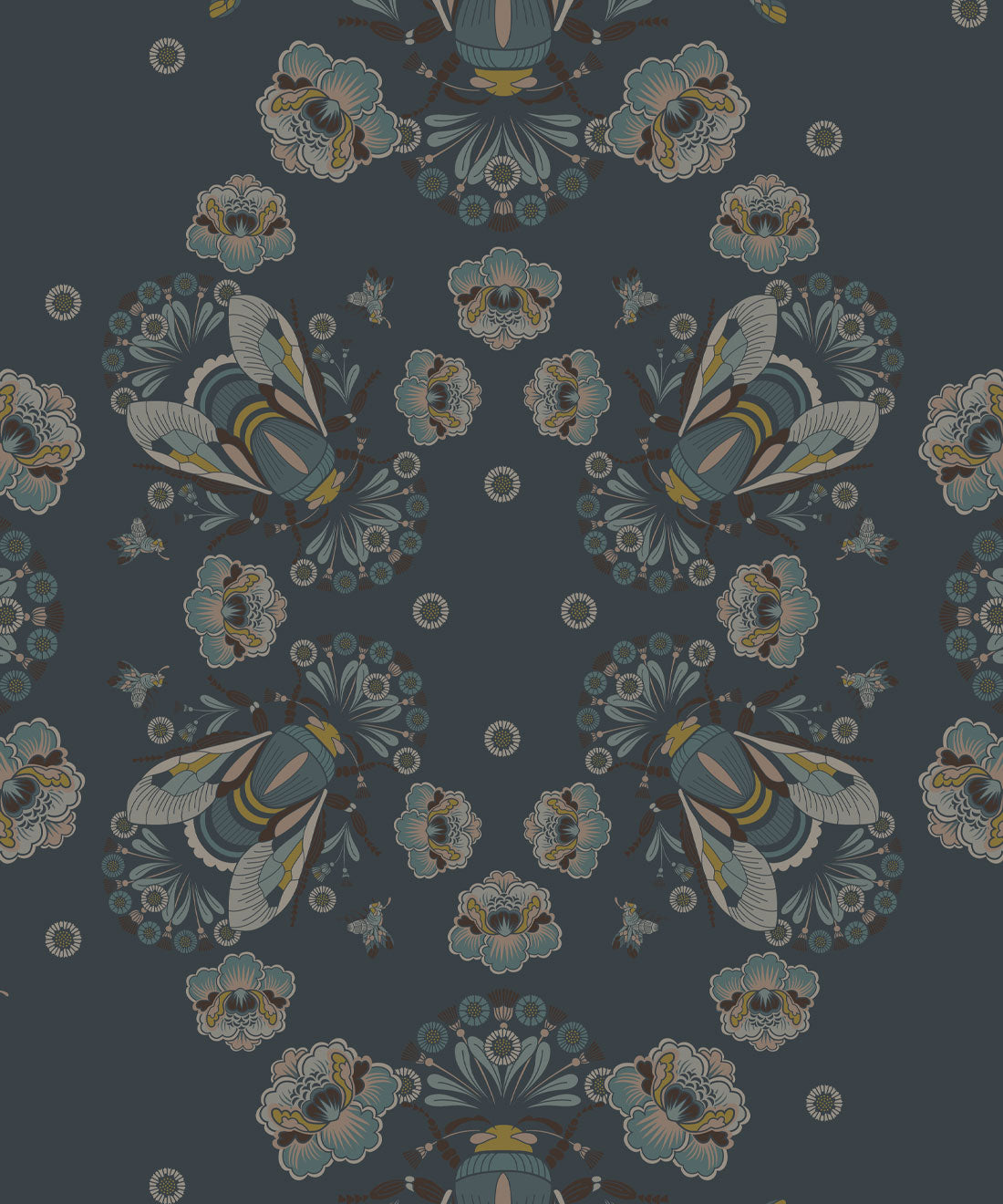 Bees Lace Wallpaper, Navy