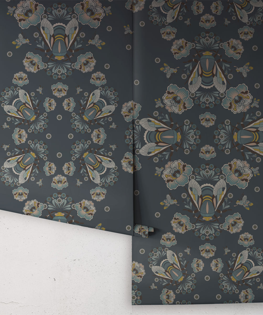 Bees Lace Wallpaper, Navy