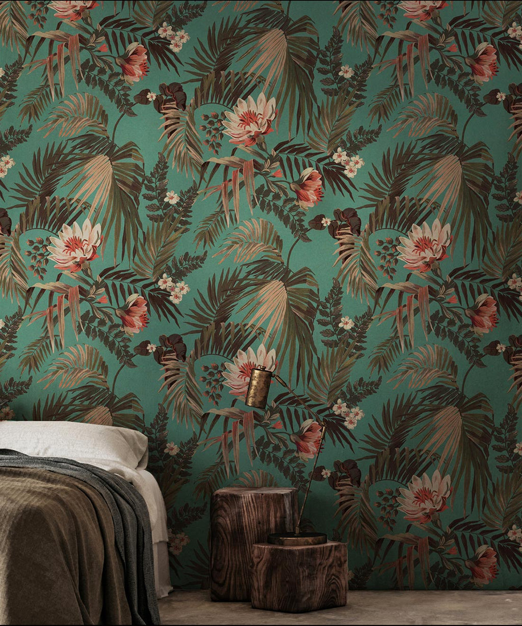 Majestic Palm Wallpaper, Teal