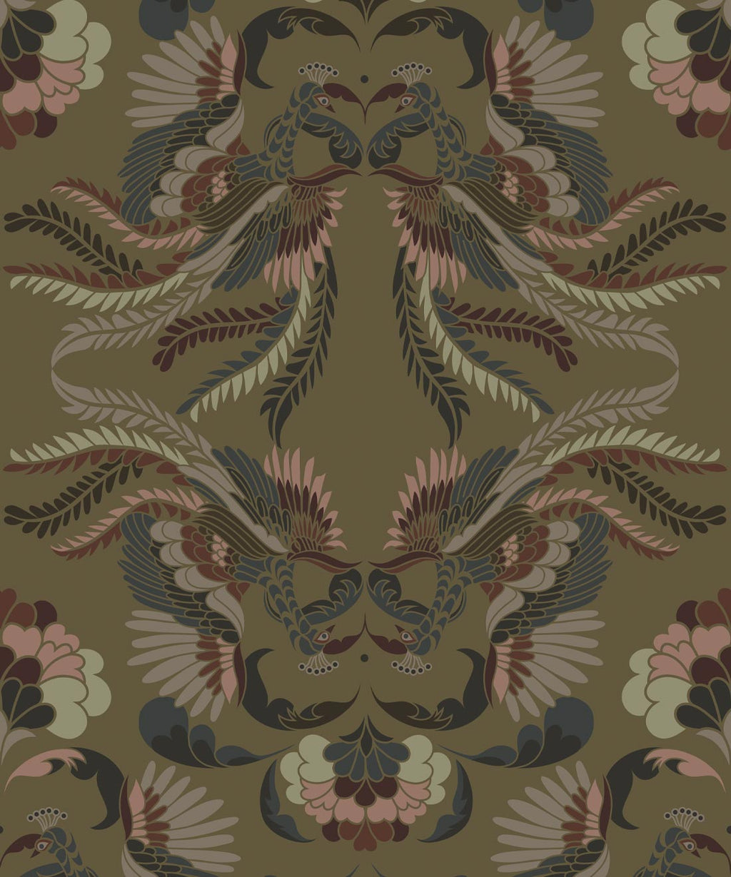 Prancing Peacocks Wallpaper, Antique