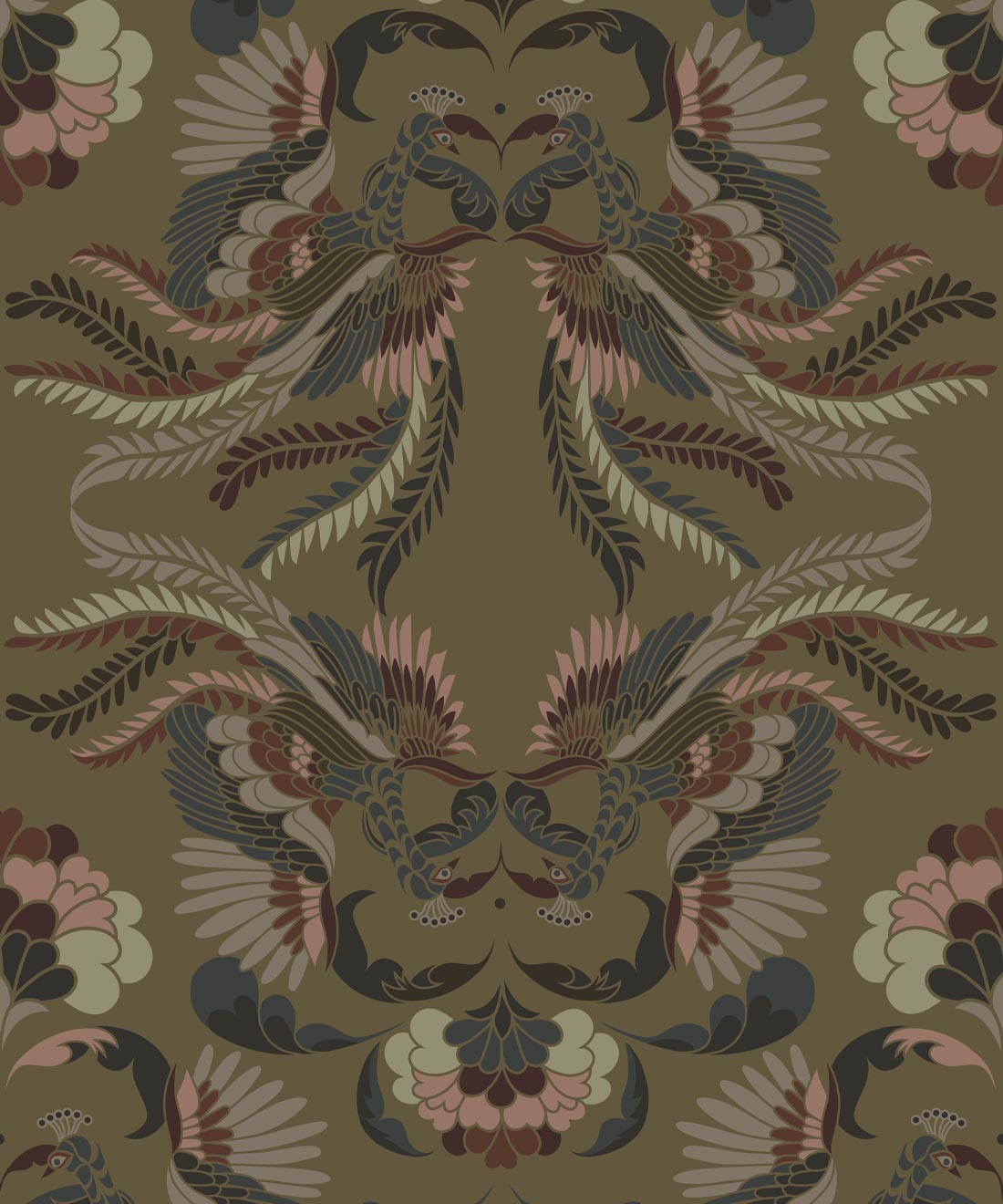 Prancing Peacocks Wallpaper, Antique