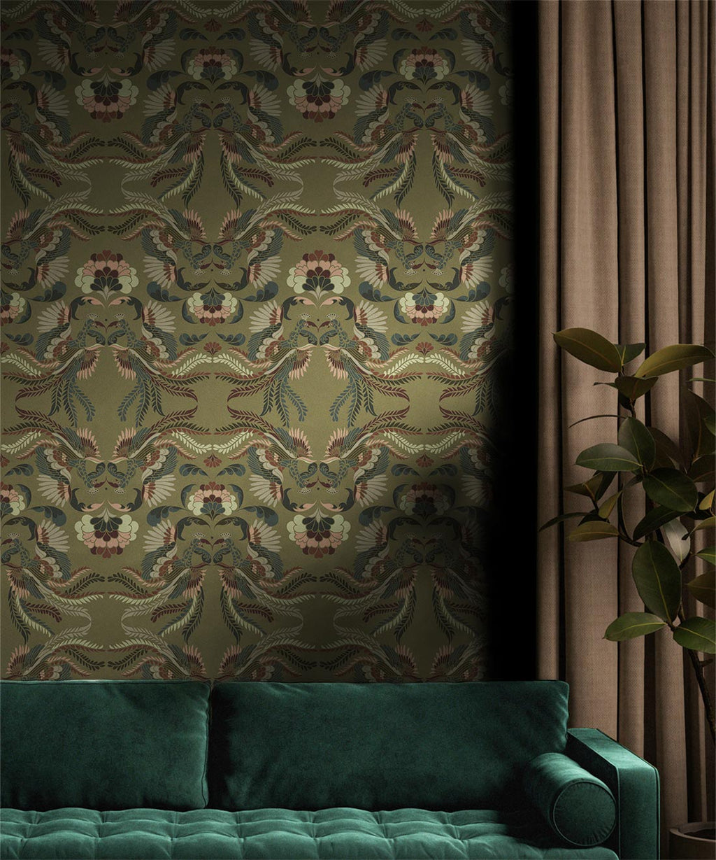 Prancing Peacocks Wallpaper, Antique