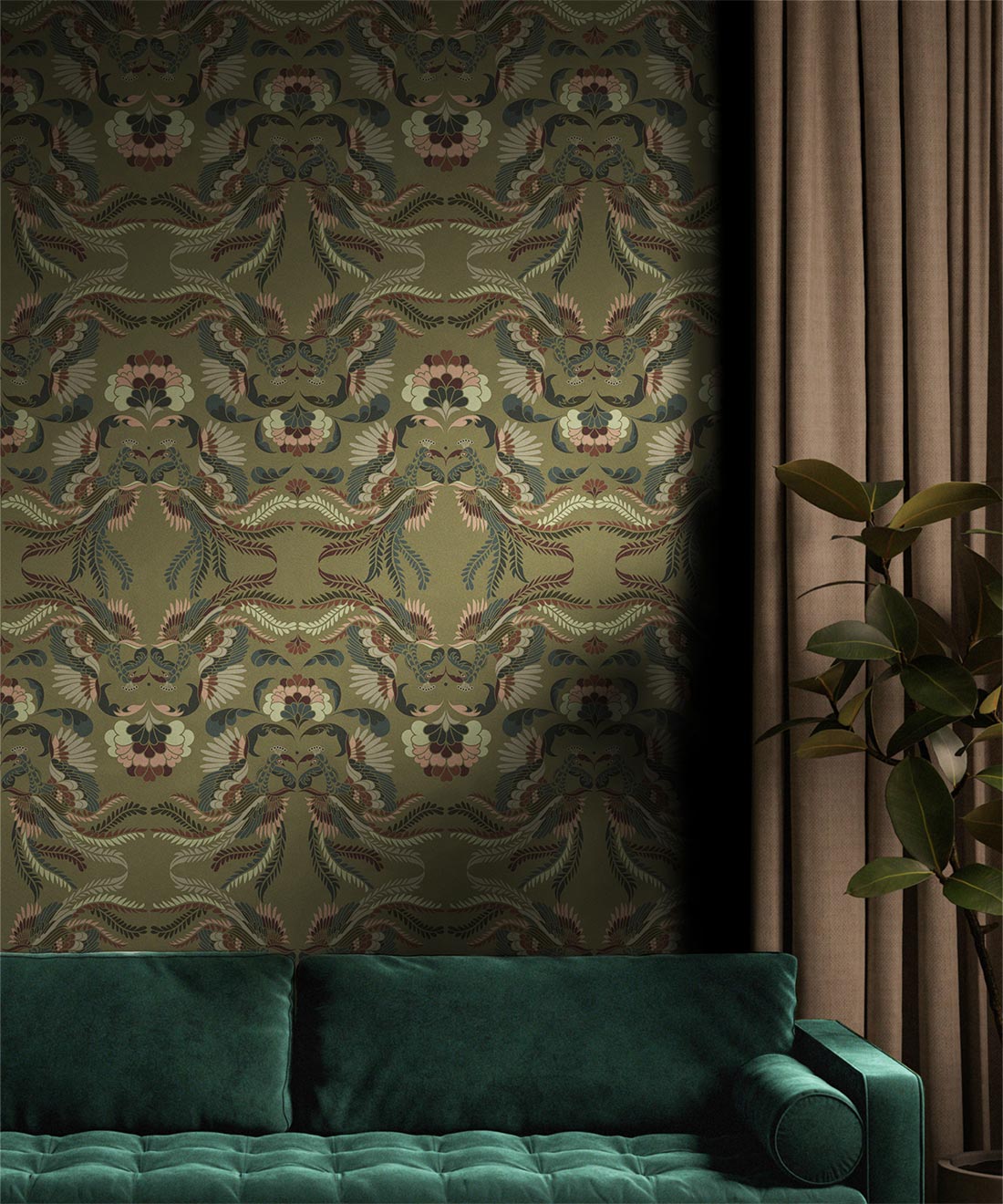 Prancing Peacocks Wallpaper, Antique