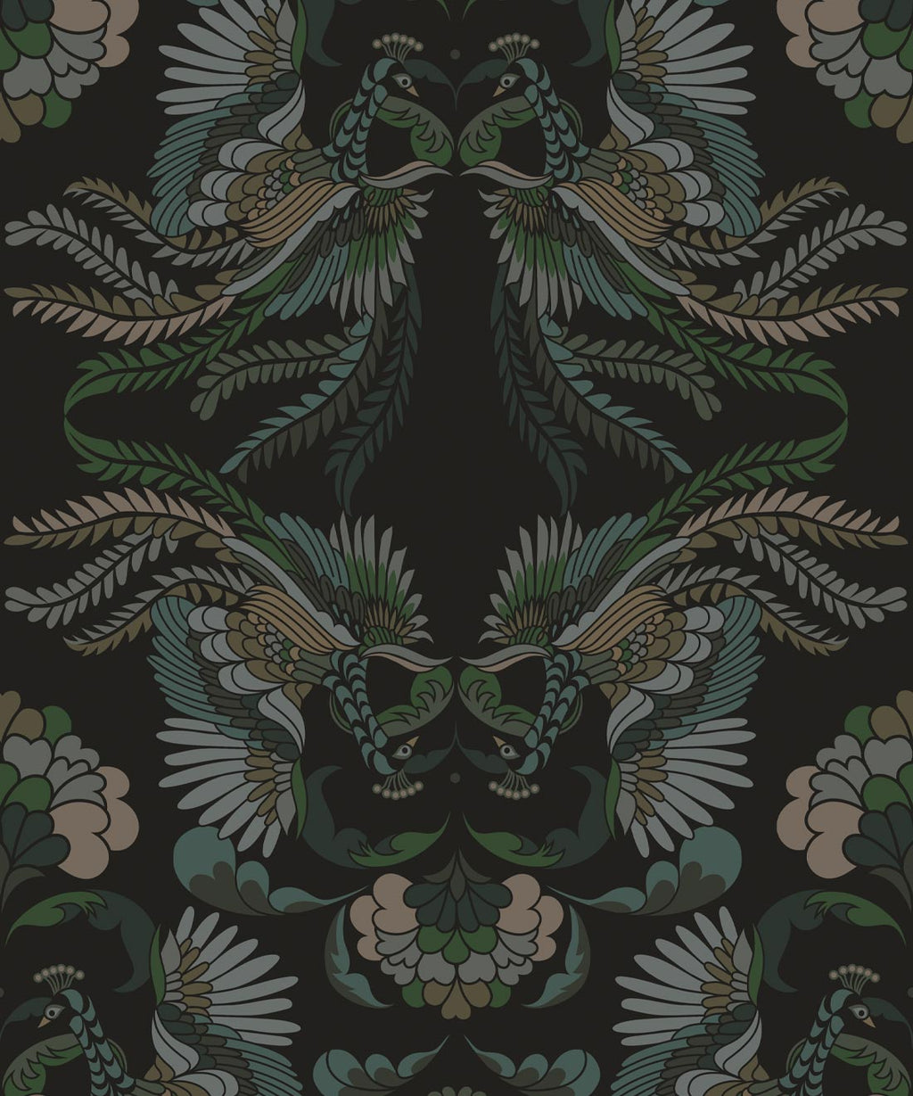 Prancing Peacocks Wallpaper, Midnight