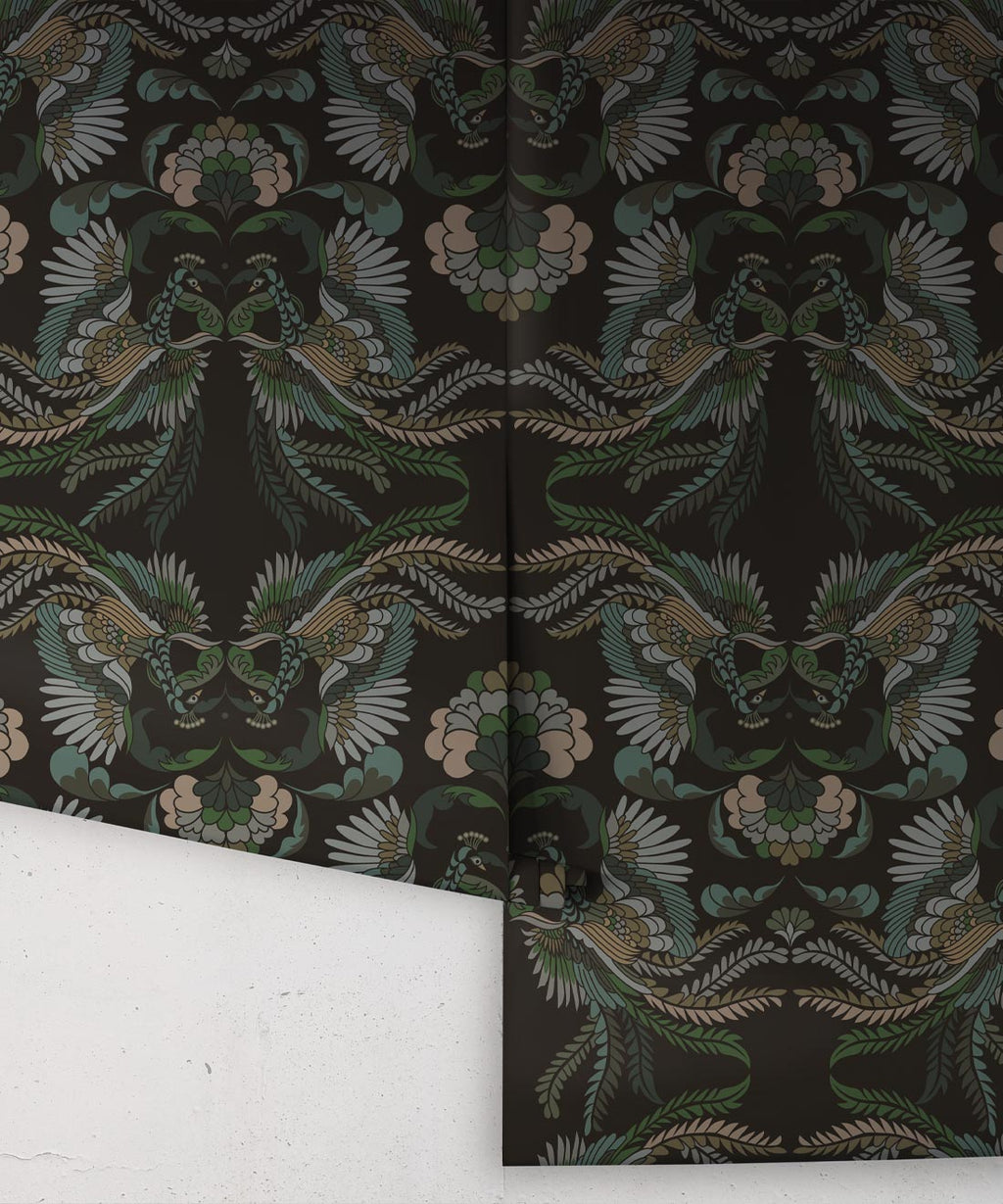 Prancing Peacocks Wallpaper, Midnight
