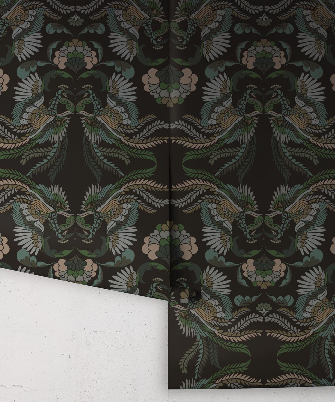 Prancing Peacocks Wallpaper, Midnight