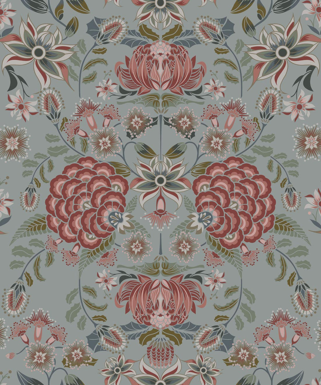 Waratah Wonderland Wallpaper, Duck Egg