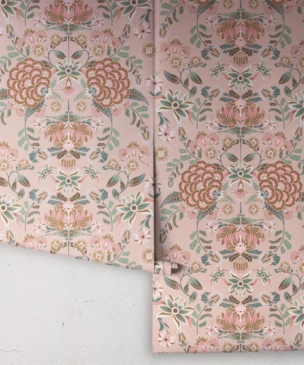 Waratah Wonderland Wallpaper, Dusty Pink