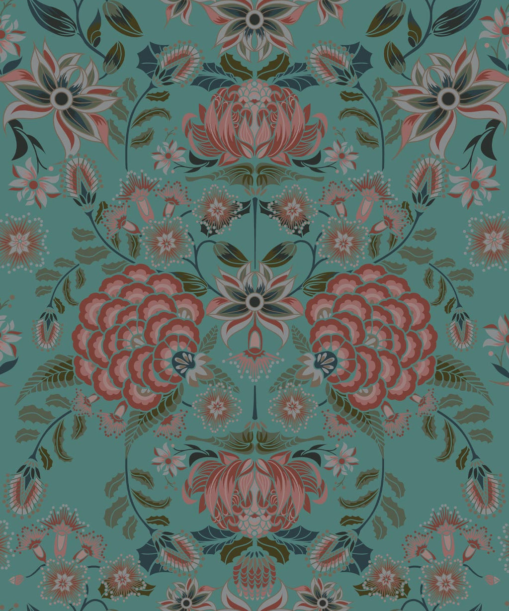 Waratah Wonderland Wallpaper, Teal