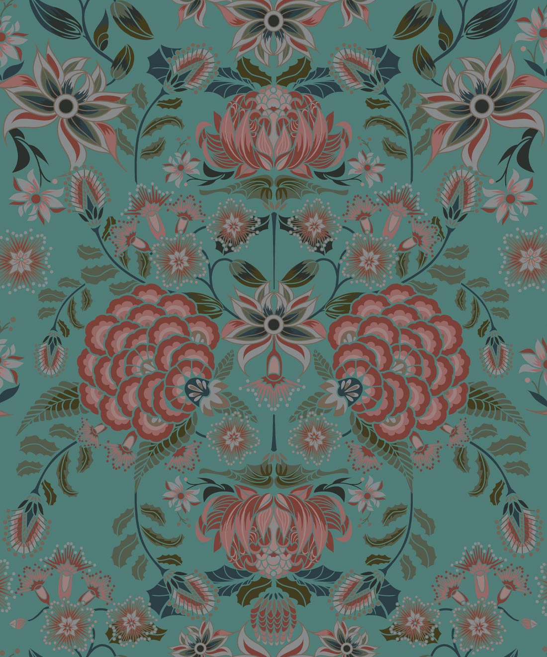 Waratah Wonderland Wallpaper, Teal