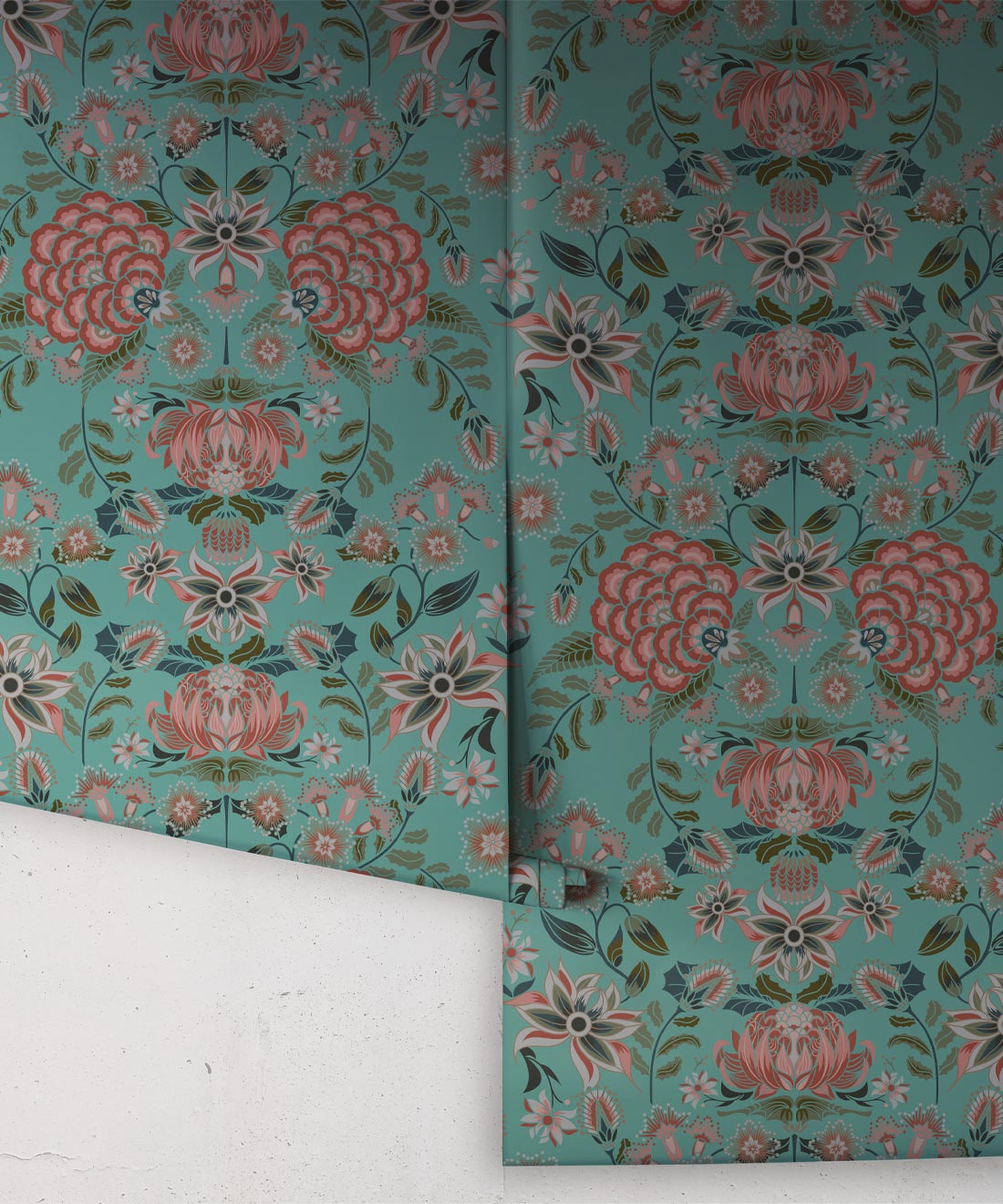 Waratah Wonderland Wallpaper, Teal