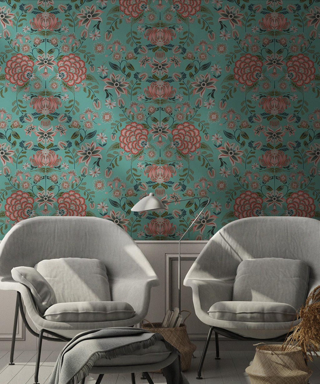 Waratah Wonderland Wallpaper, Teal