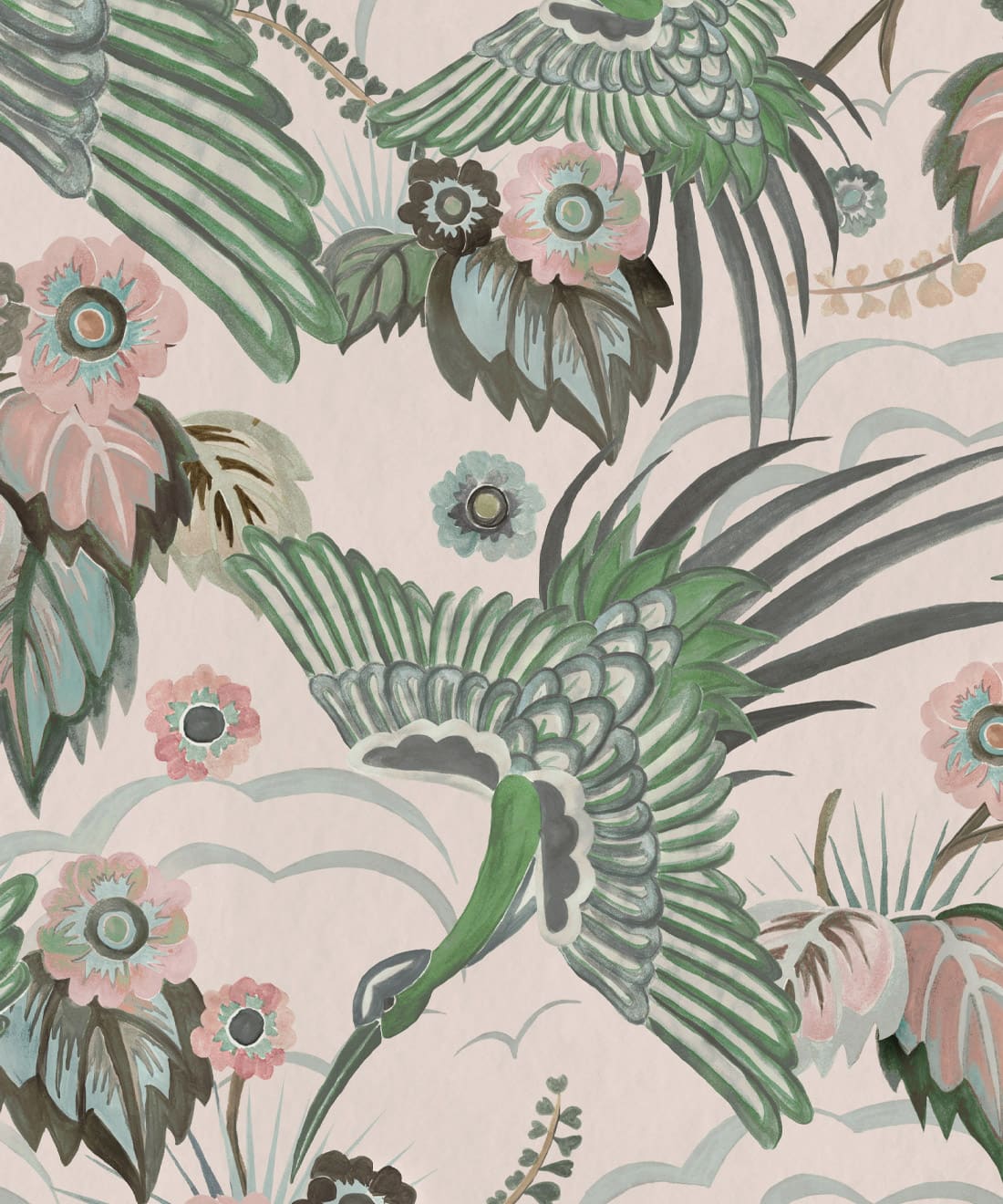 Paradise Wings Wallpaper, Rose Mint