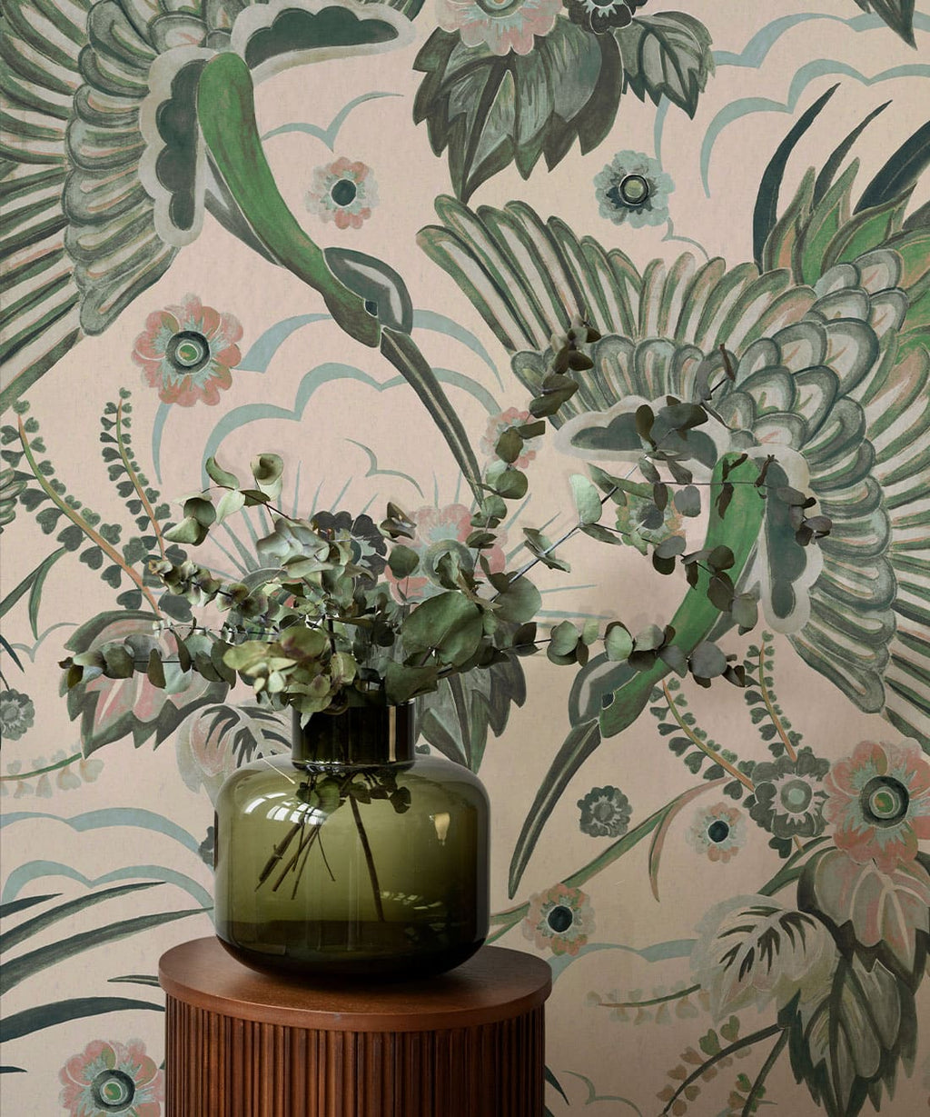 Paradise Wings Wallpaper, Rose Mint