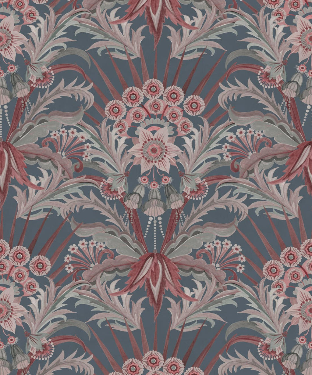 Morning Flowers Wallpaper, Dusty Blue