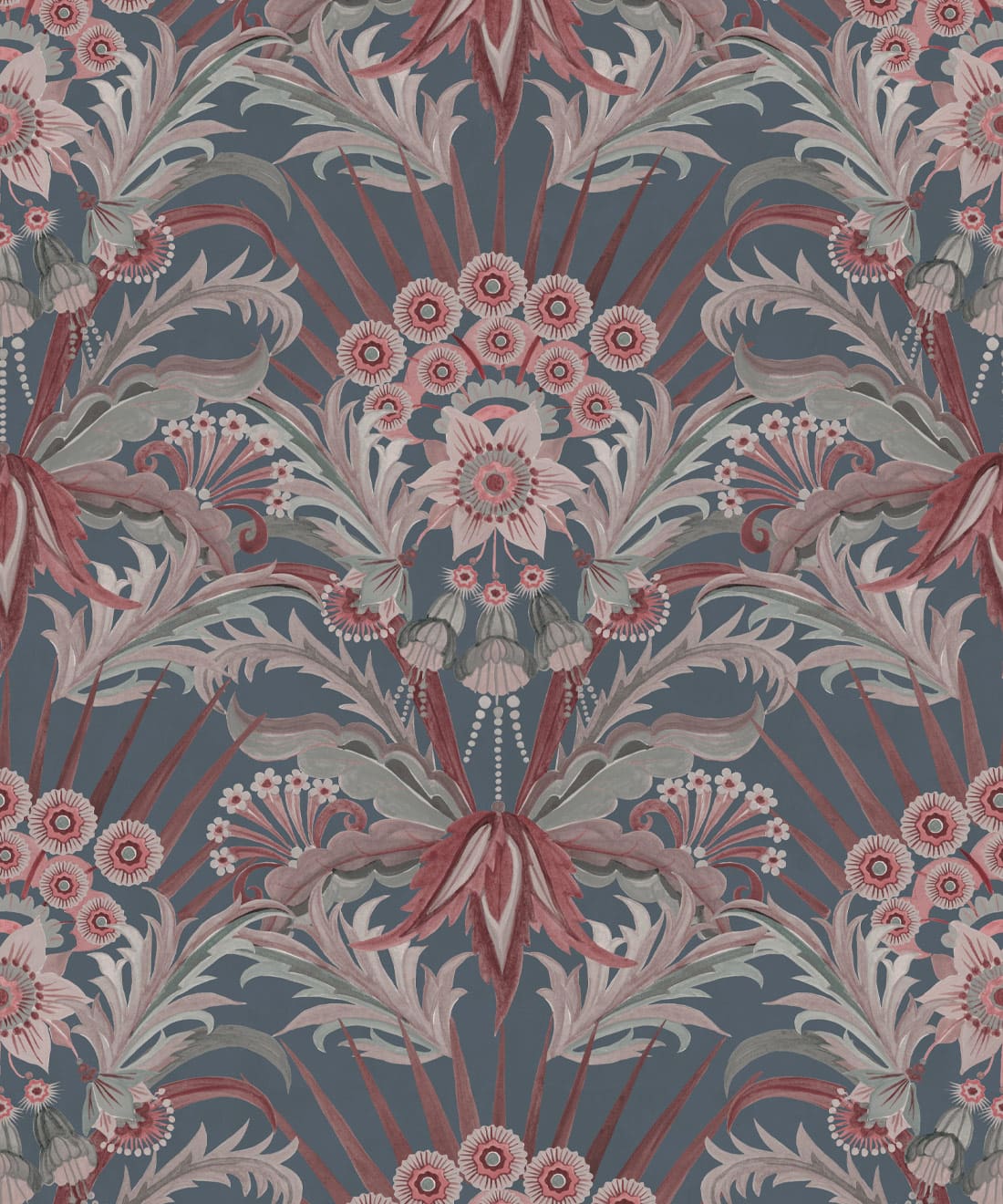 Morning Flowers Wallpaper, Dusty Blue