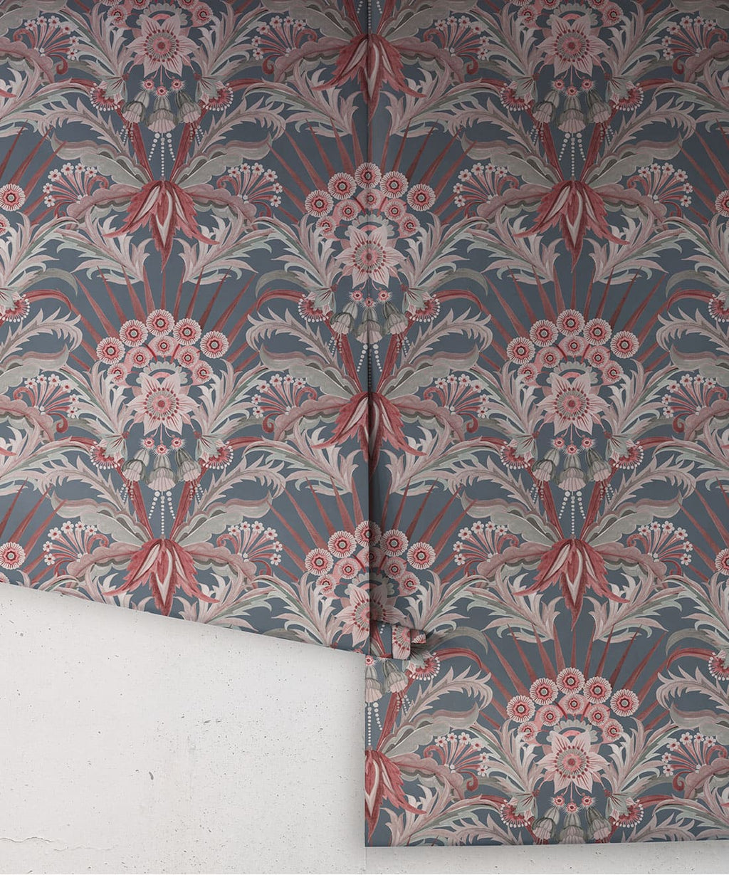 Morning Flowers Wallpaper, Dusty Blue