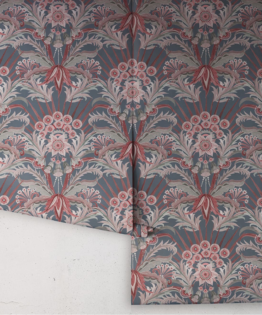 Morning Flowers Wallpaper, Dusty Blue