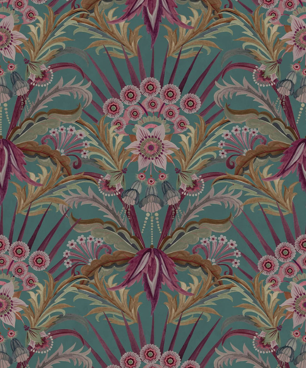 Morning Flowers Wallpaper, Tropical Teal