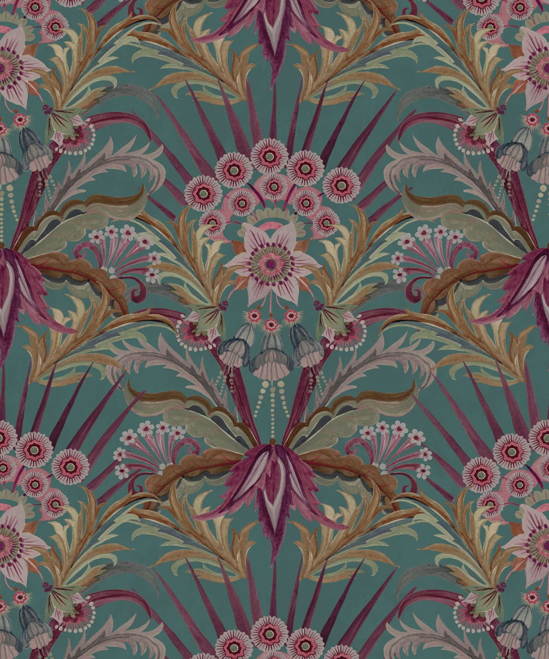 Morning Flowers Wallpaper, Tropical Teal
