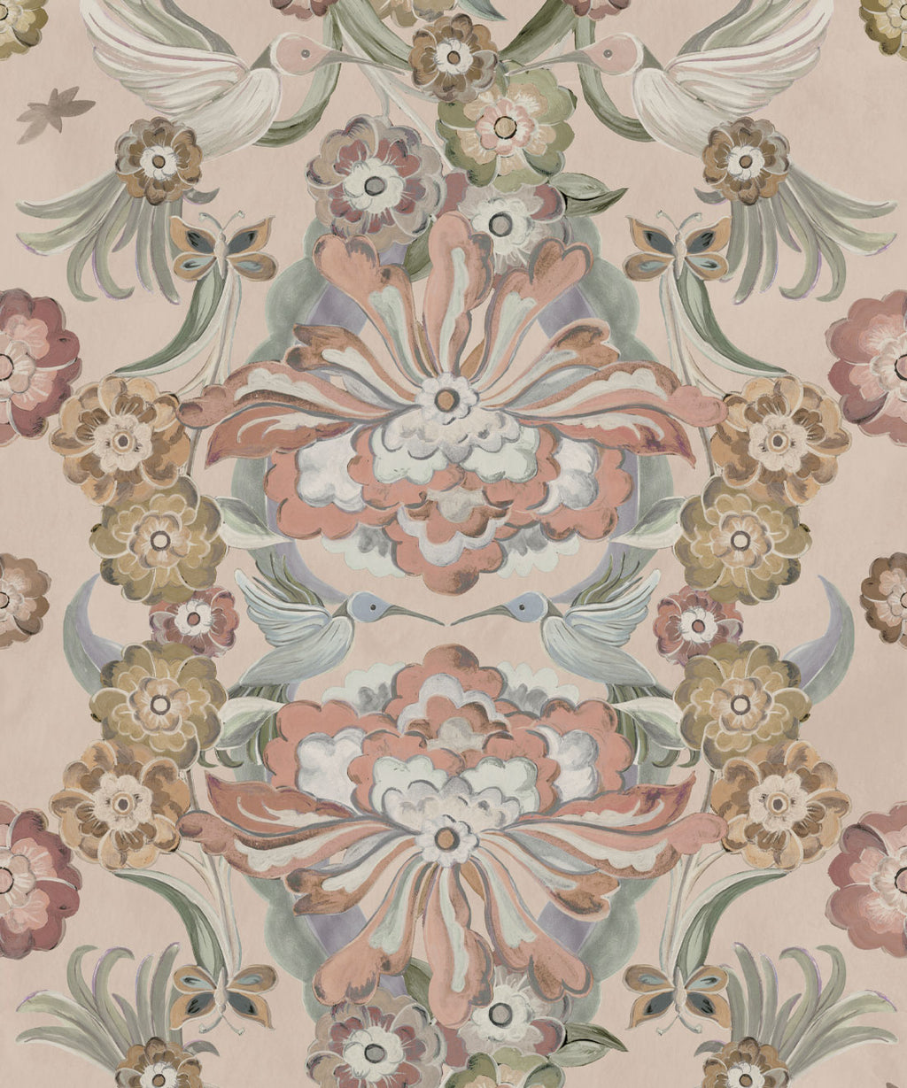 Hummingbird Garden Wallpaper, Ballet Pink
