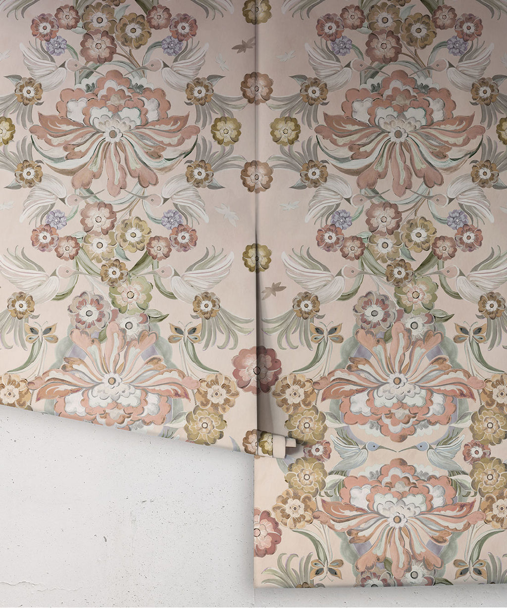 Hummingbird Garden Wallpaper, Ballet Pink