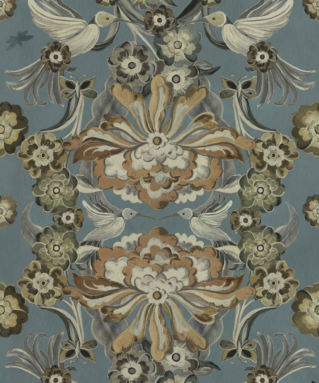 Hummingbird Garden Wallpaper, Denim