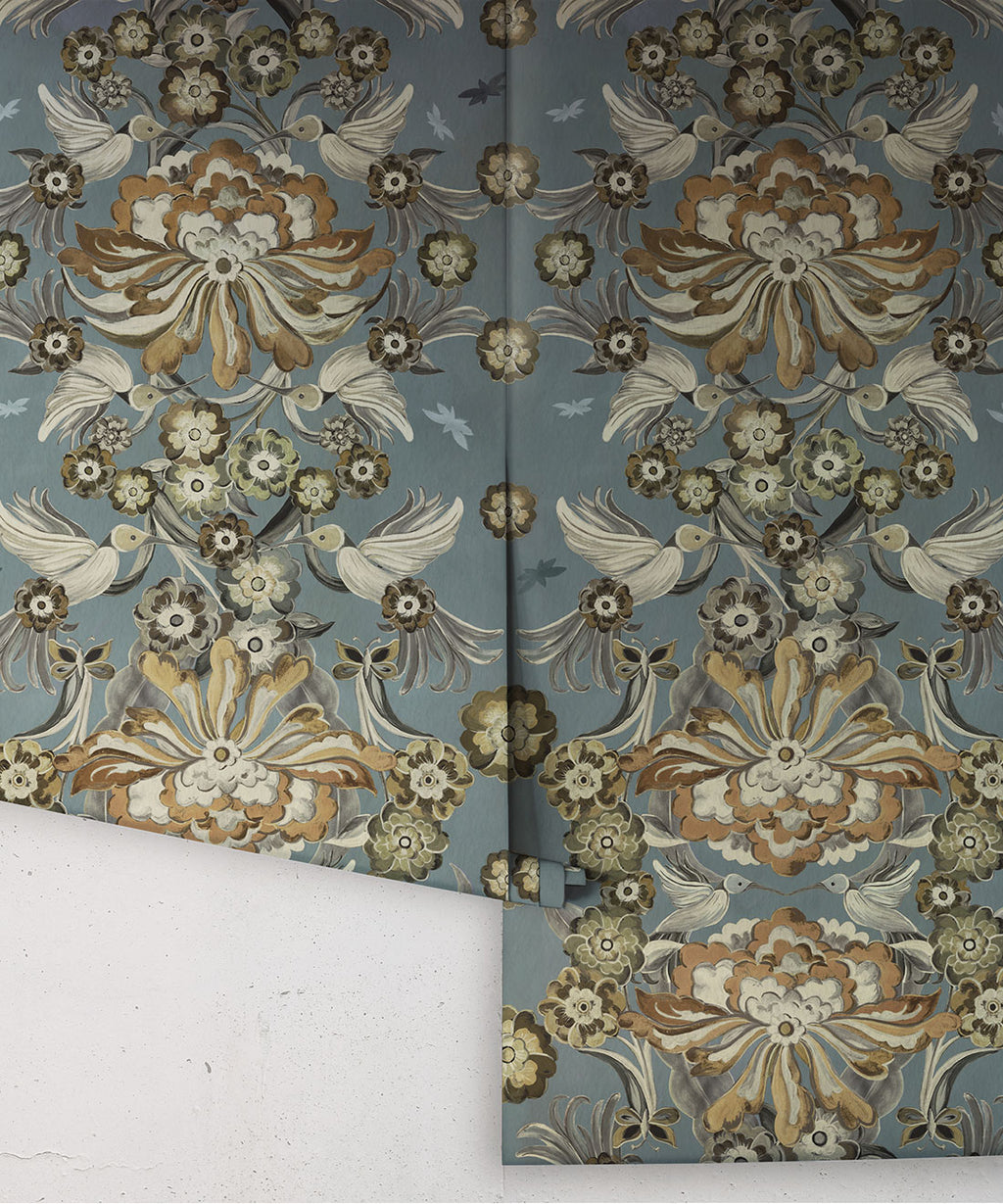 Hummingbird Garden Wallpaper, Denim