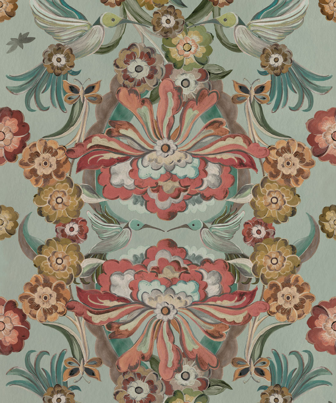 Hummingbird Garden Wallpaper, Ice Blue