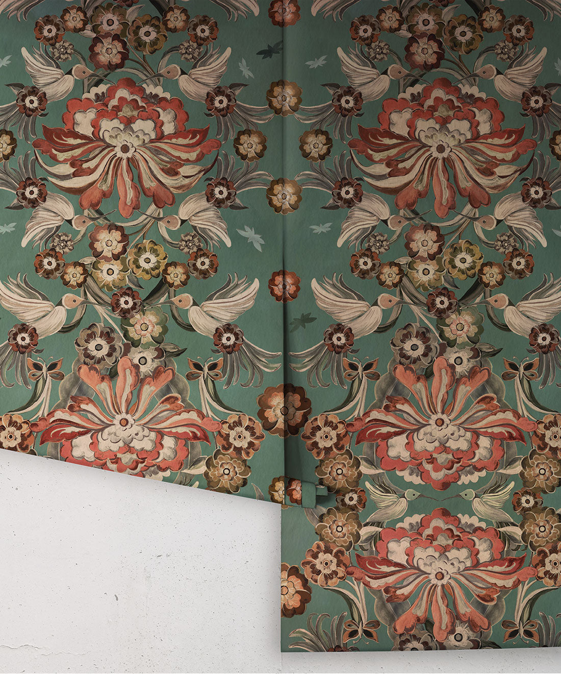 Hummingbird Garden Wallpaper, Teal
