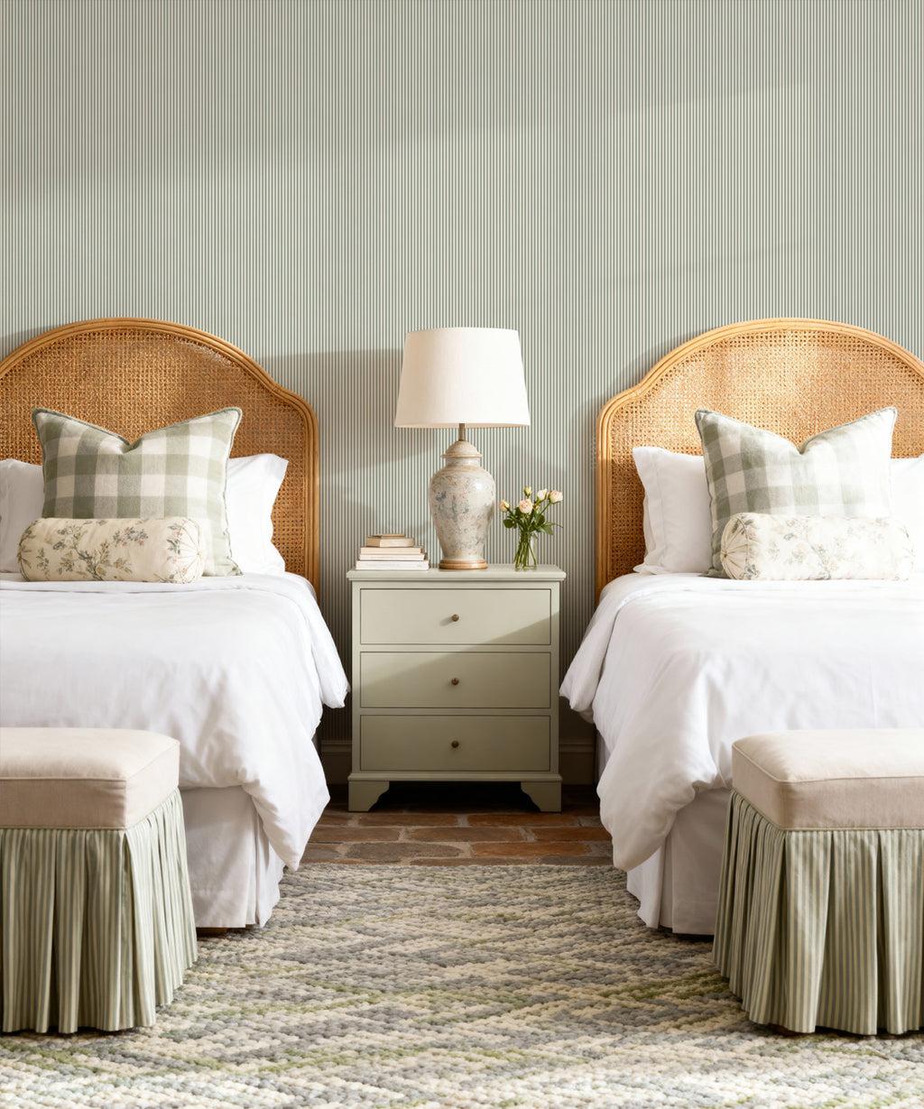 Ticking Stripe (Heritage Hall) Wallpaper, English Moss