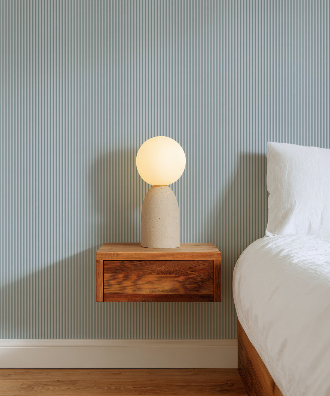Ticking Stripe (Future Traditions) Wallpaper, Seaside Fog