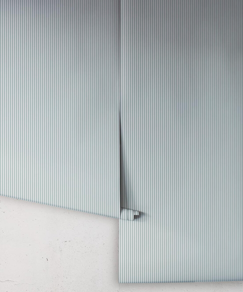 Ticking Stripe (Future Traditions) Wallpaper, Seaside Fog