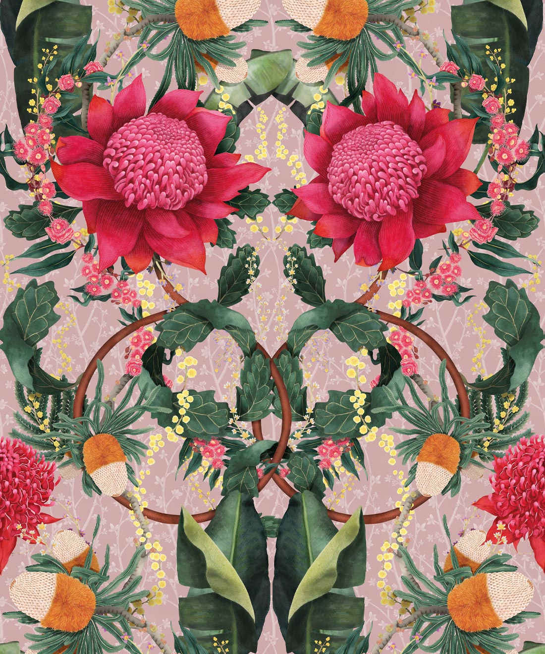 Waratah Medley Wallpaper, Coral