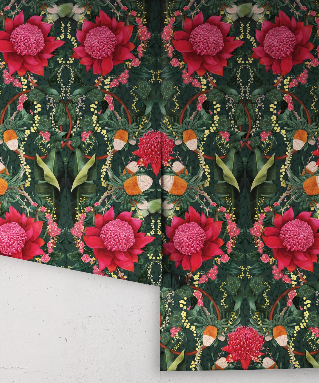 Waratah Medley Wallpaper, Evergreen