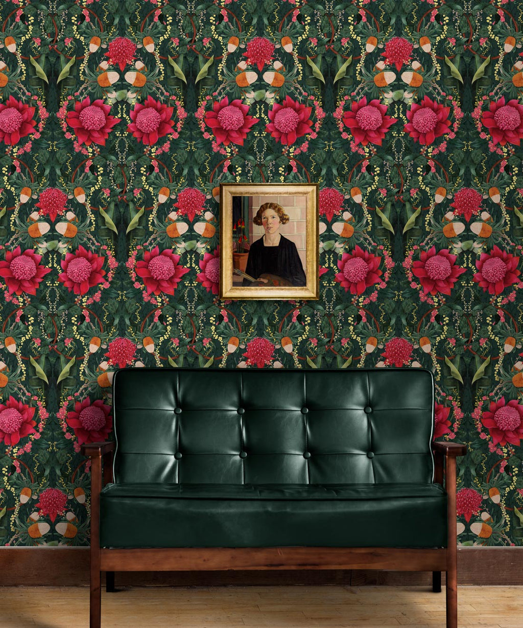 Waratah Medley Wallpaper, Evergreen