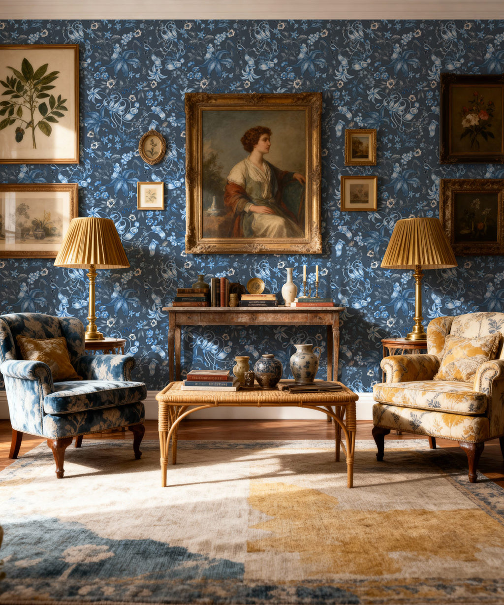 Alnwick Wallpaper, Indigo Bloom