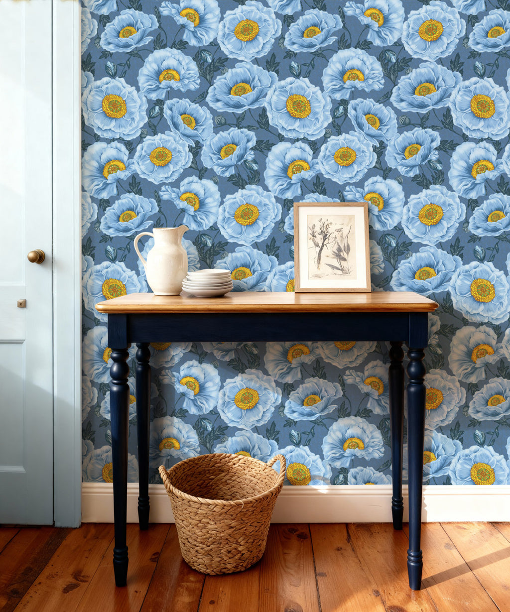 Papaver Wallpaper, Chalk Indigo