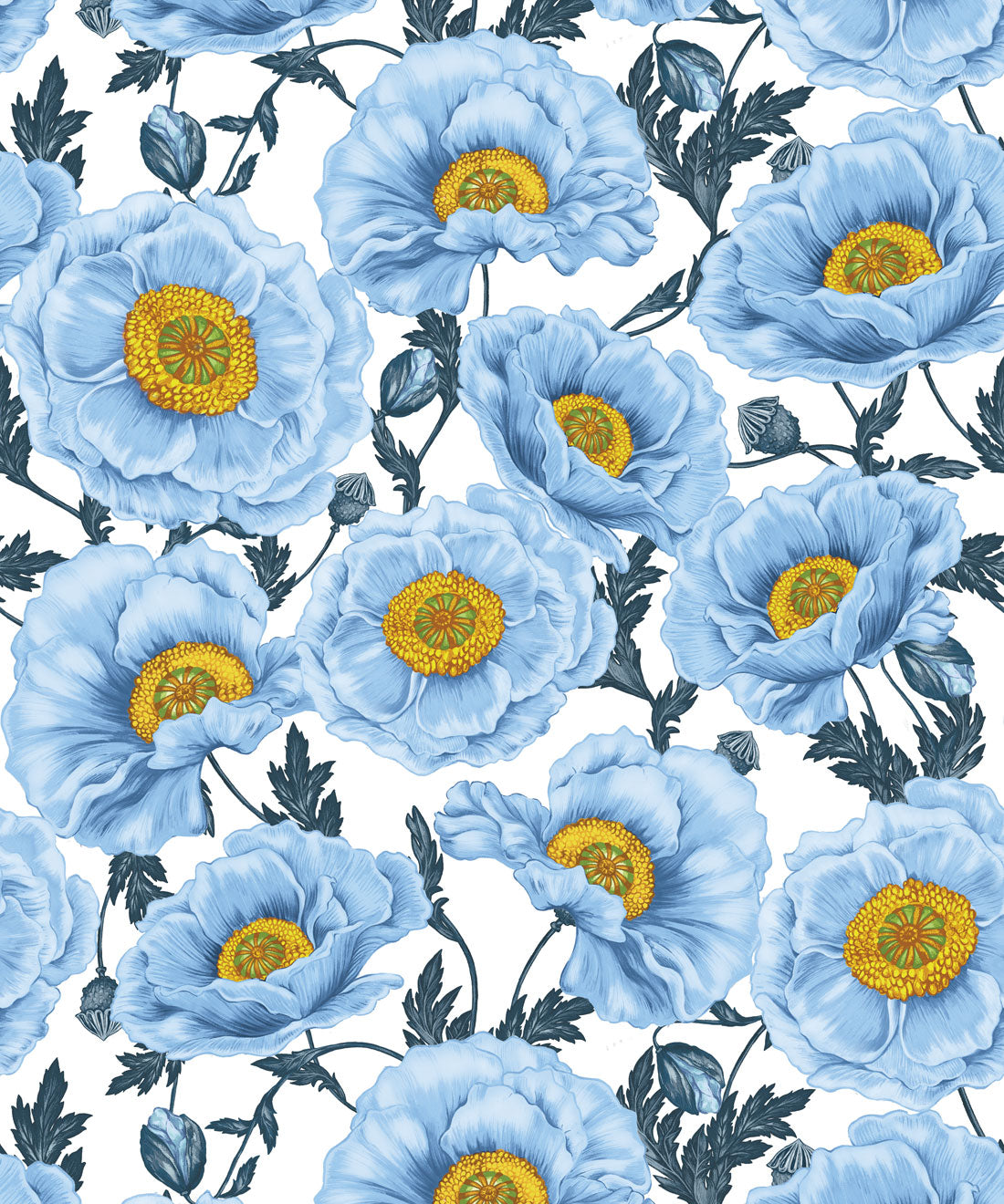 Papaver Wallpaper, Frosted Chambray