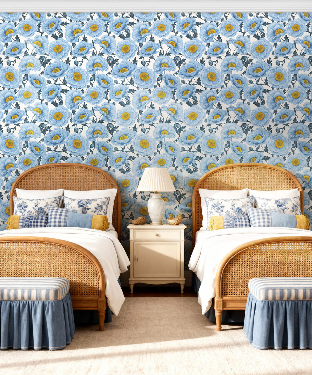 Papaver Wallpaper, Frosted Chambray