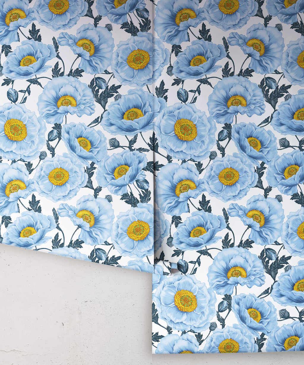 Papaver Wallpaper, Frosted Chambray