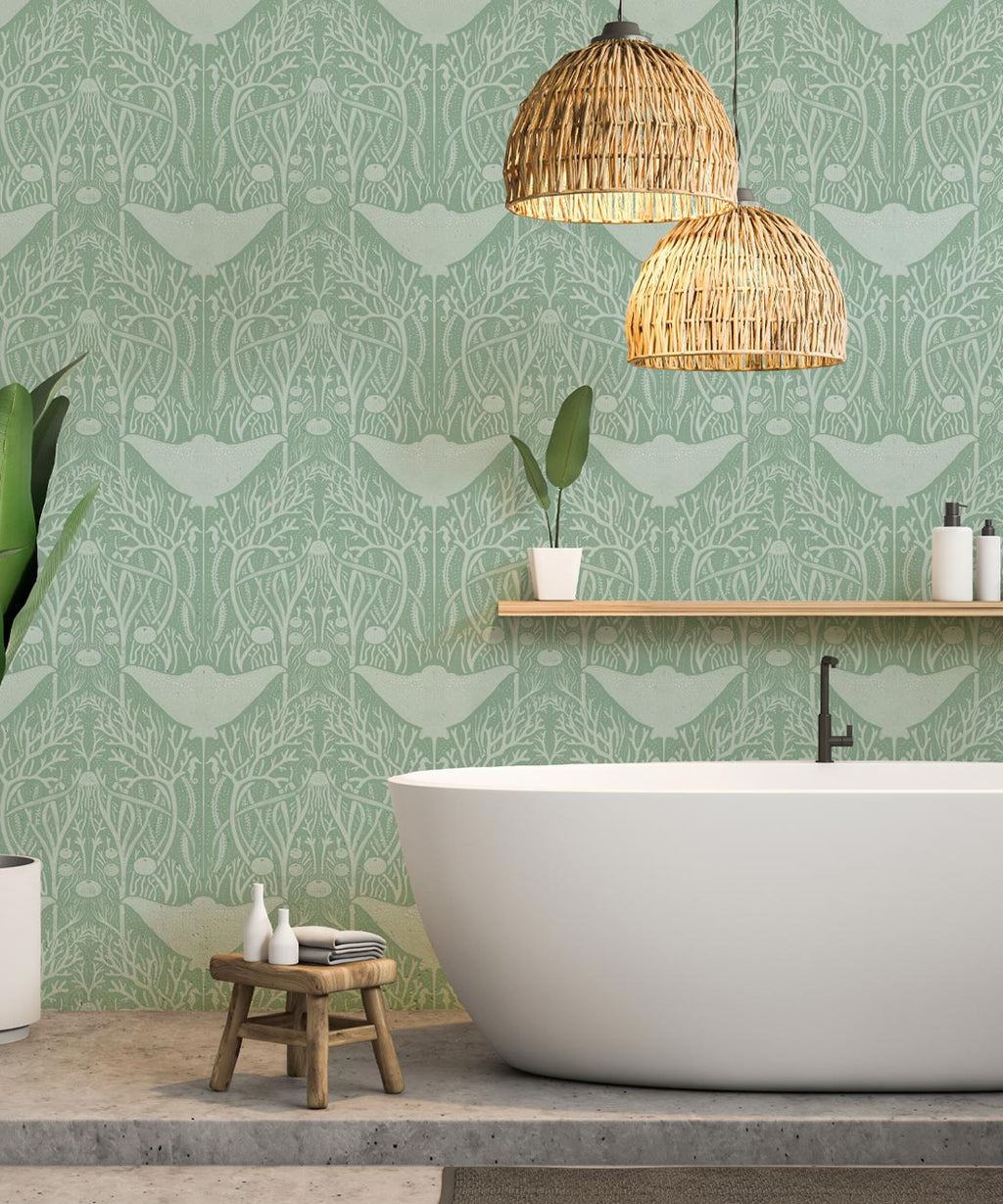 Manta Ray Wallpaper, Sea Green