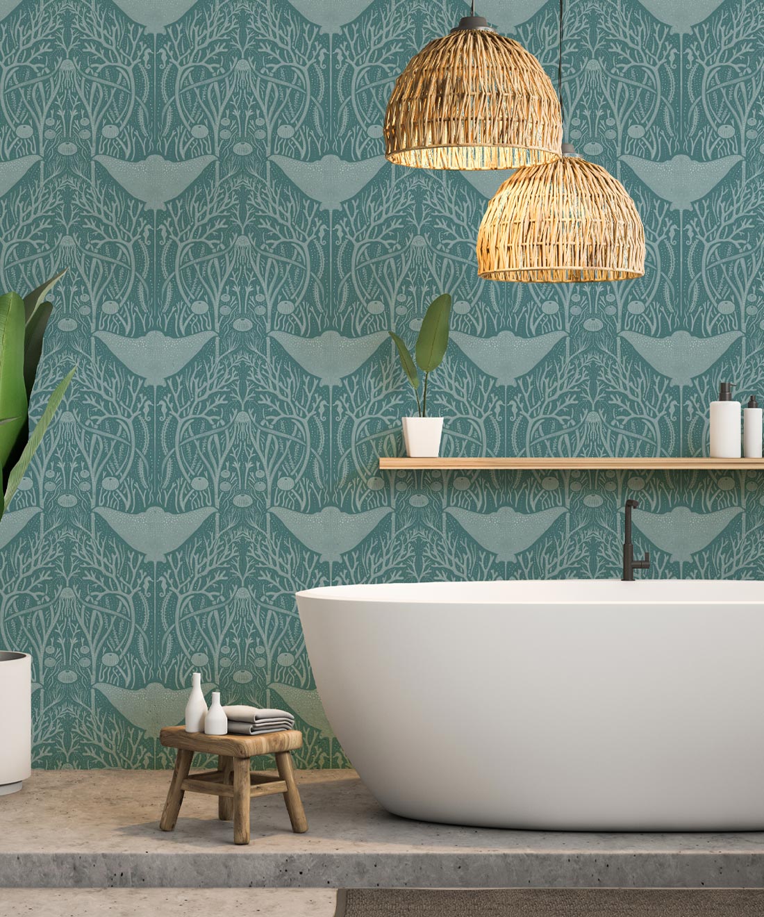 Manta Ray Wallpaper, Teal