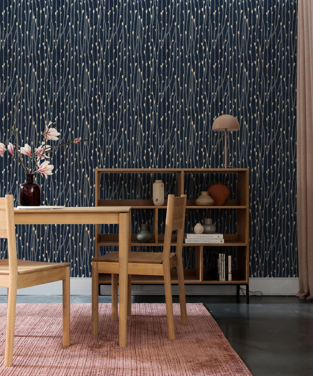 Pussy Willow Wallpaper, Indigo