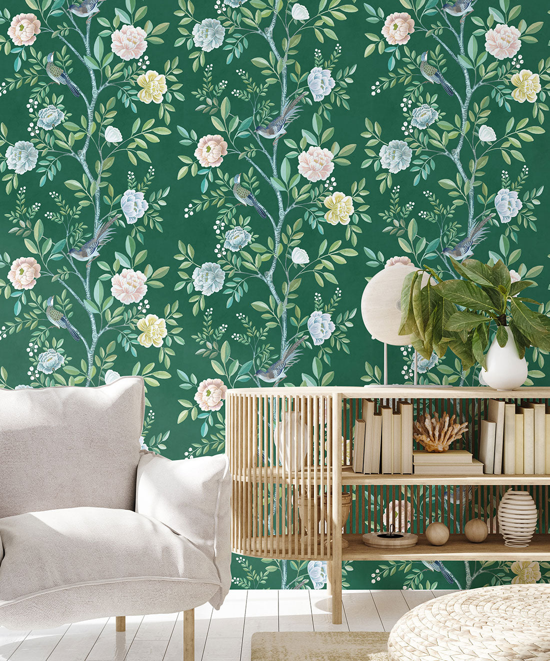 Chinoiserie Wallpaper, Emerald Green