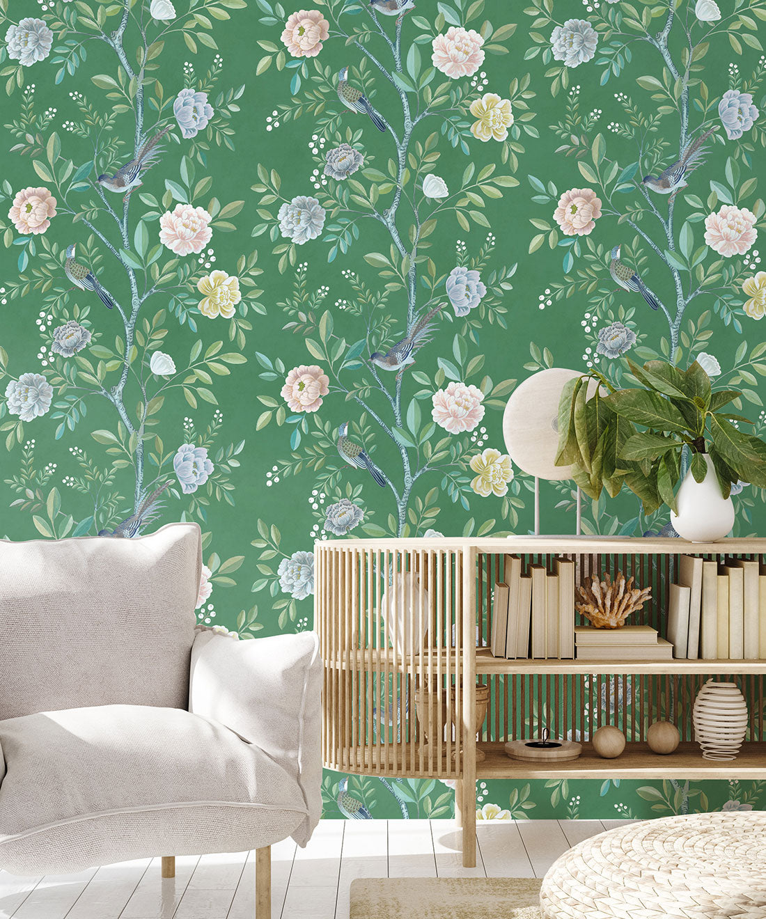 Chinoiserie Wallpaper, Forest Green