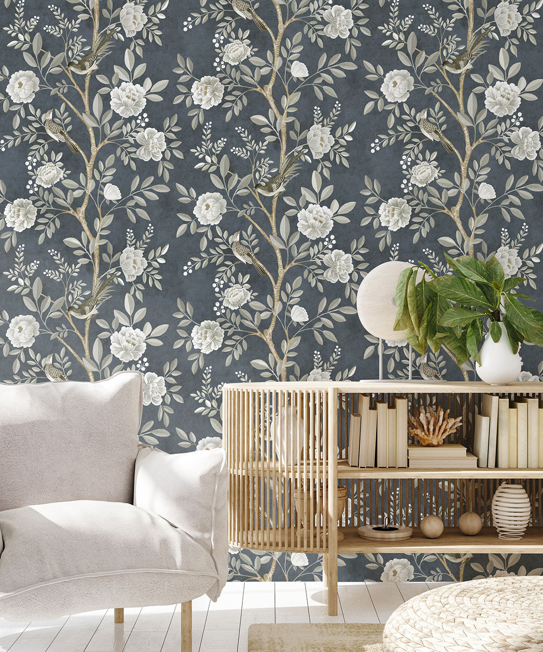 Chinoiserie Wallpaper, Navy