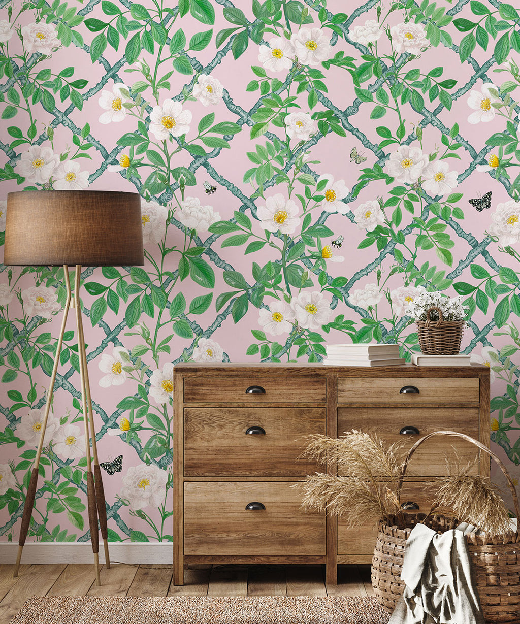 Treillage Wallpaper, Blush