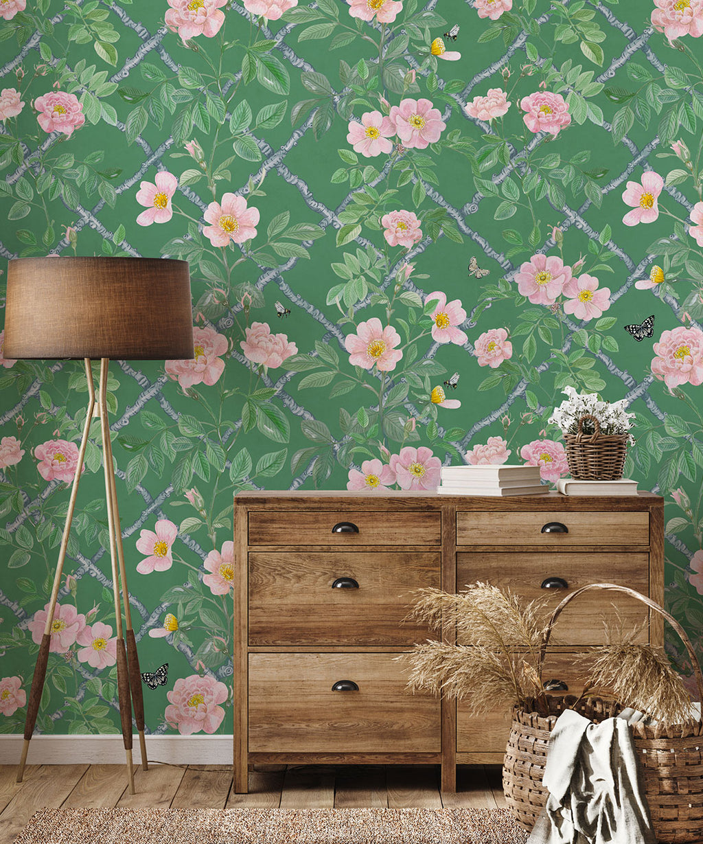 Treillage Wallpaper, Forest Green