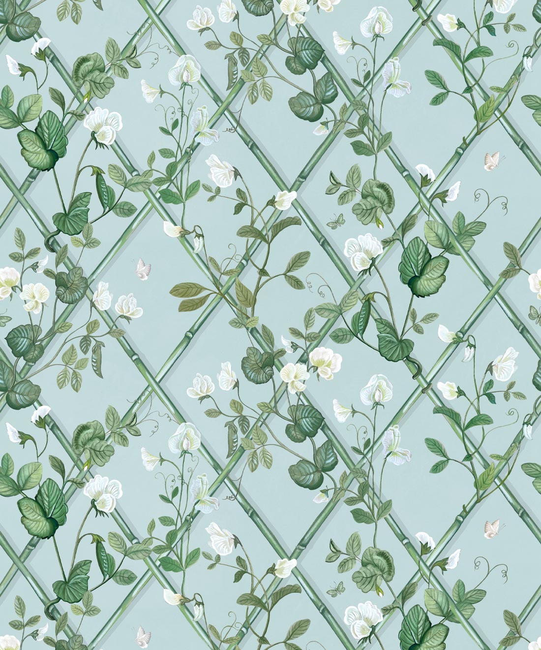 Petite Climbing Sweet Pea Wallpaper, Light Provence